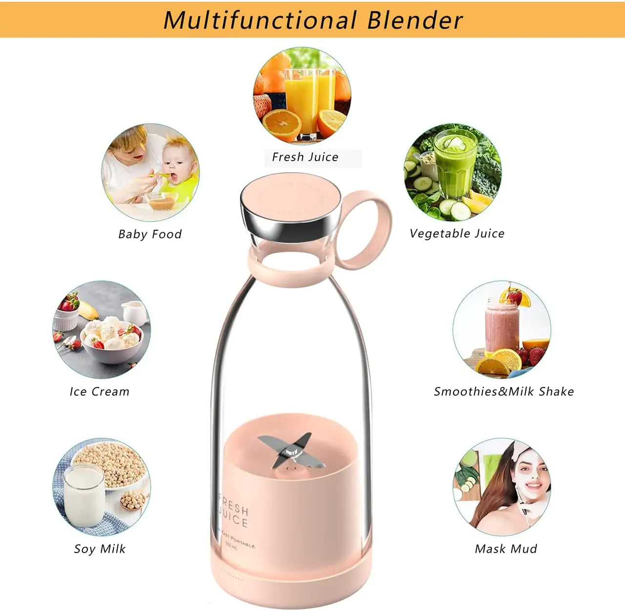 Portable USB Rechargeable Mini Juicer Blender - 350ml