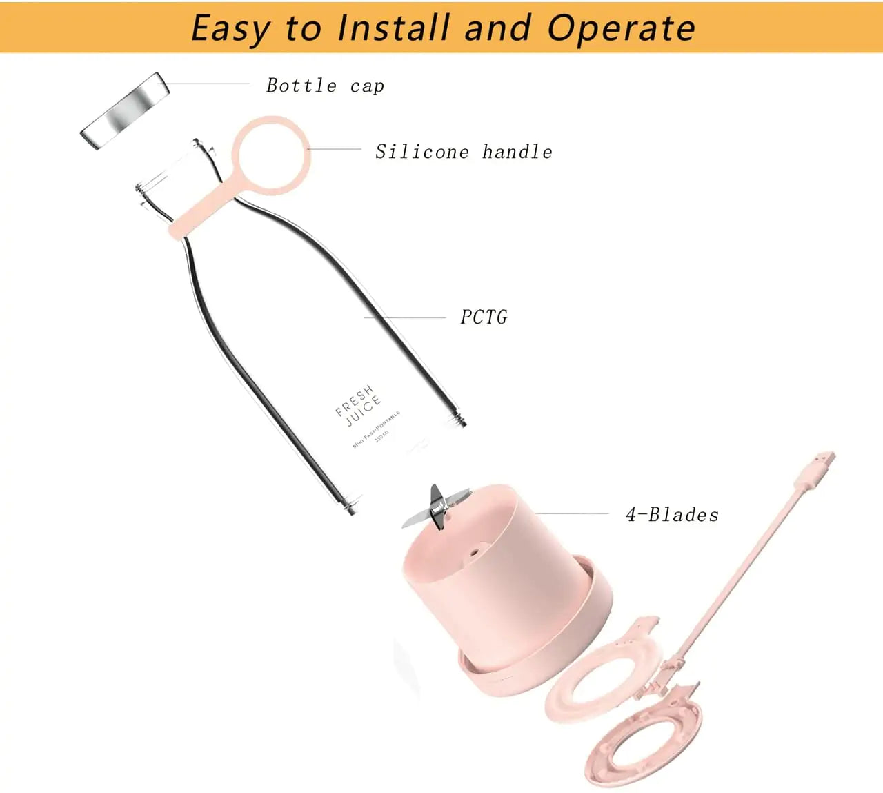 Portable USB Rechargeable Mini Juicer Blender - 350ml